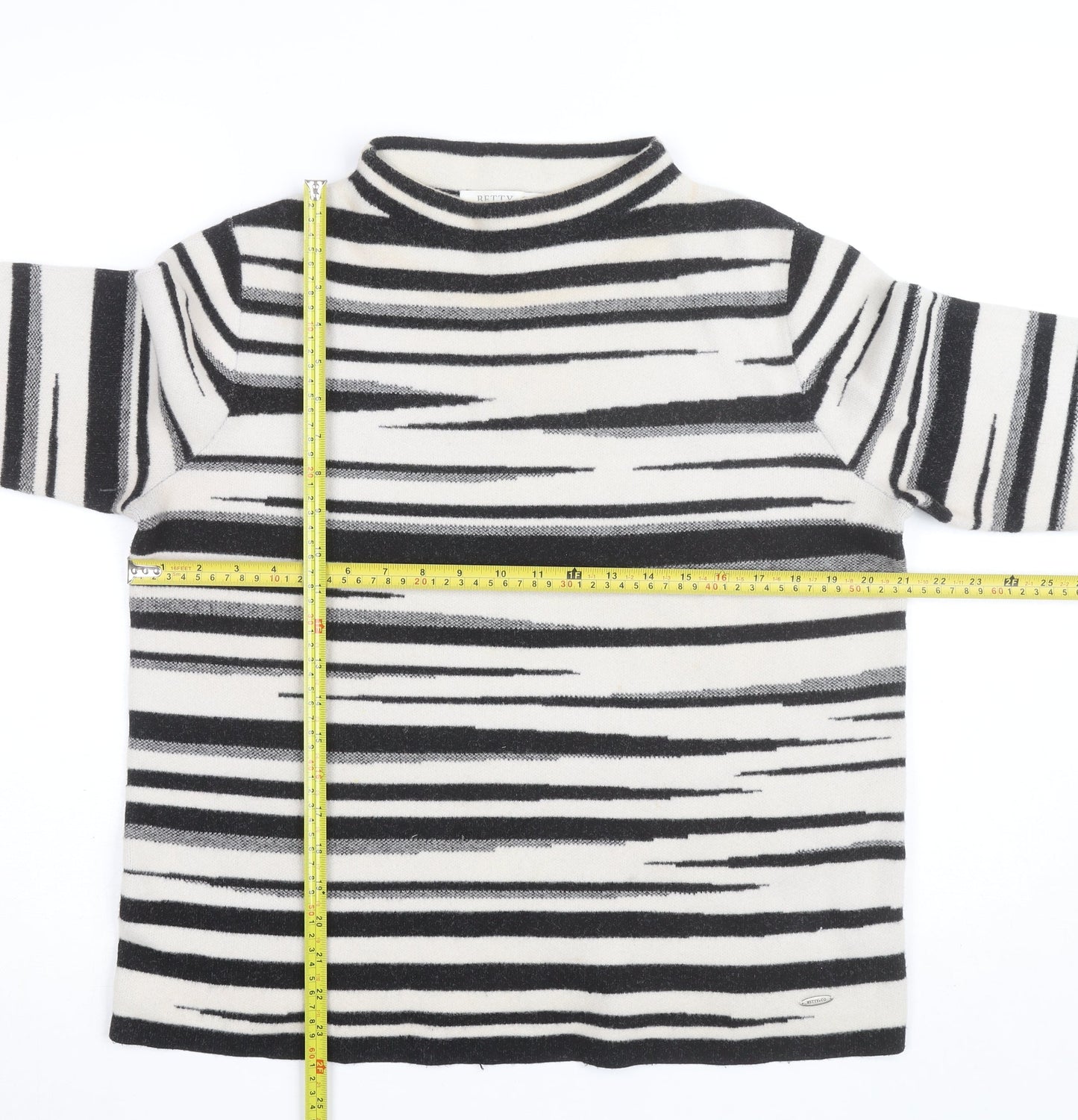 Betty & Co Women’s Black Striped Mock Neck Long Sleeve Knit Jumper Size 12