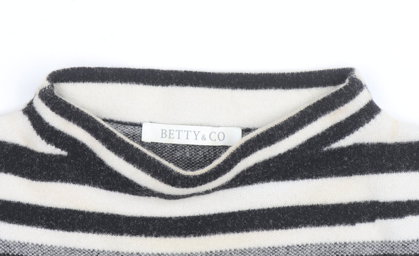 Betty & Co Women’s Black Striped Mock Neck Long Sleeve Knit Jumper Size 12