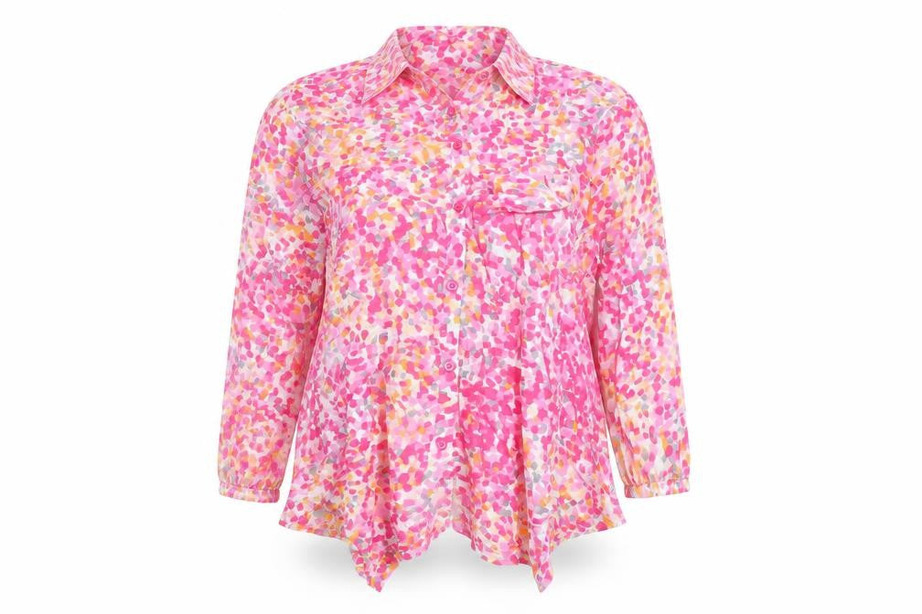 Rabe Womens Pink Floral Cotton 3/4 Sleeve Tunic Blouse Size 14