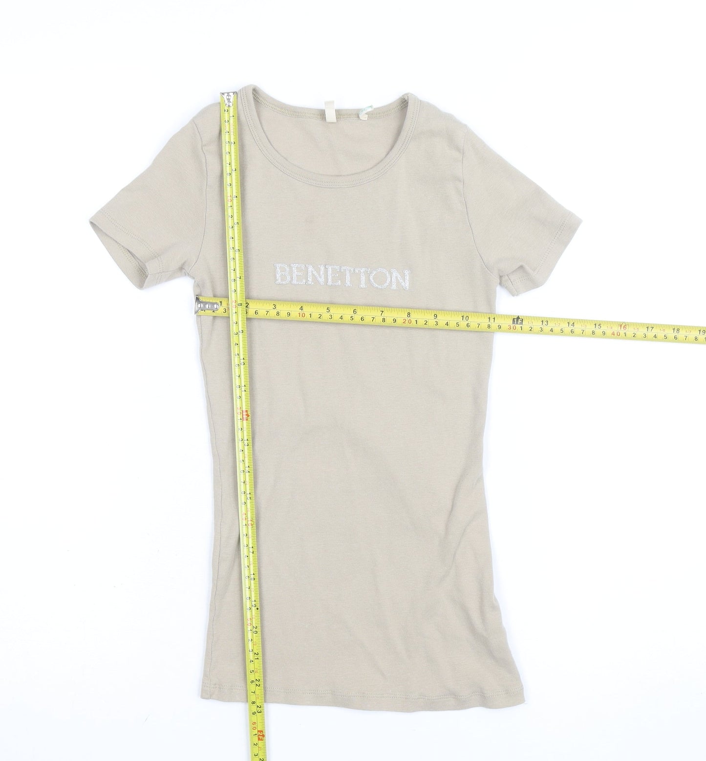 Benetton Womens Beige Basic Slim Fit Cotton T-Shirt Size S