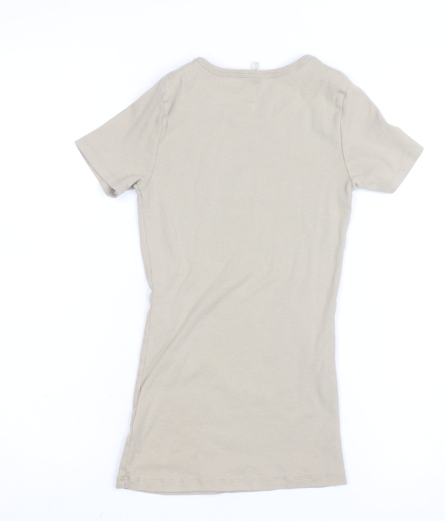 Benetton Womens Beige Basic Slim Fit Cotton T-Shirt Size S
