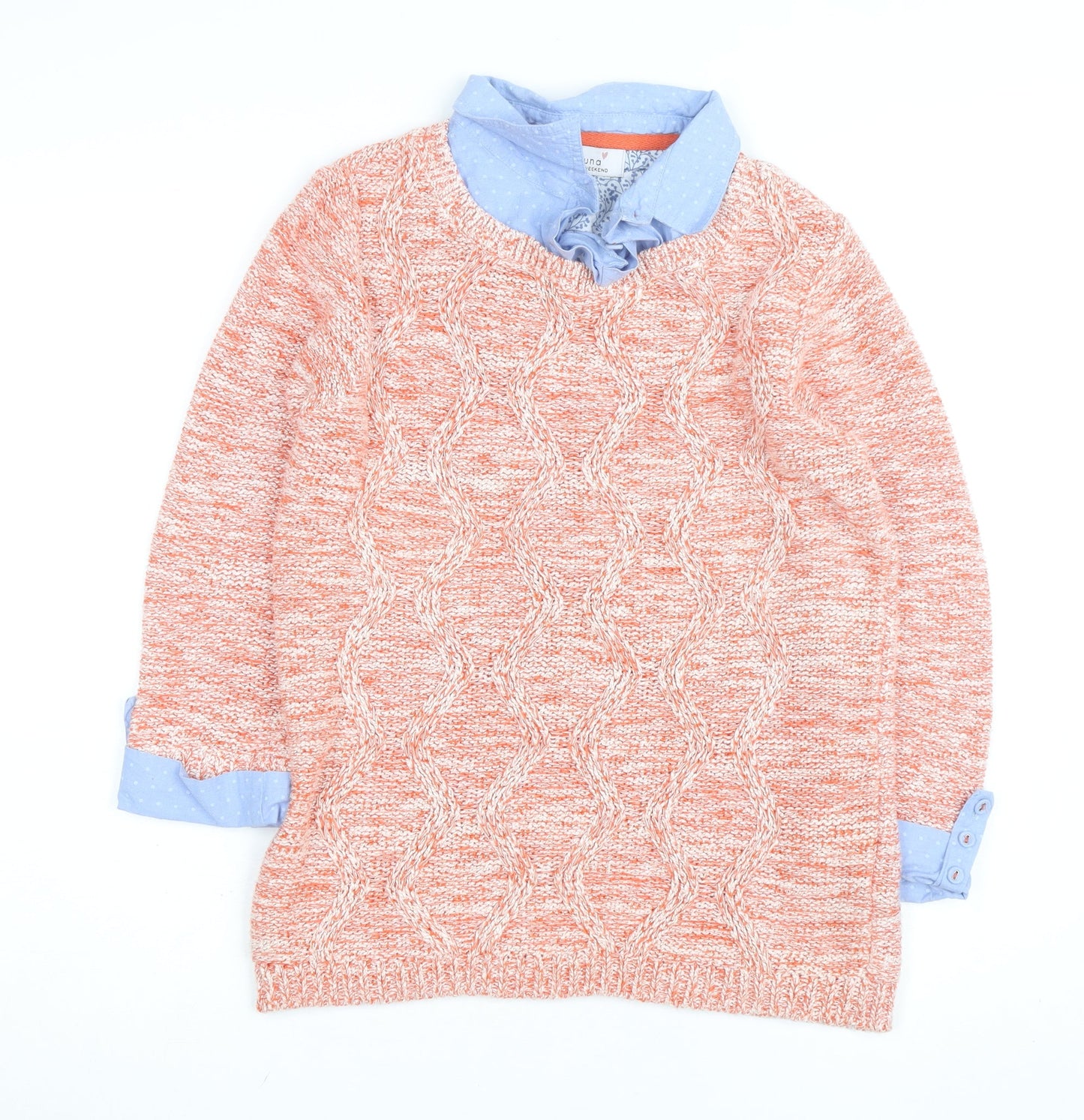 Marks and Spencer Women Orange Cable Knit Cotton Jumper UK 12