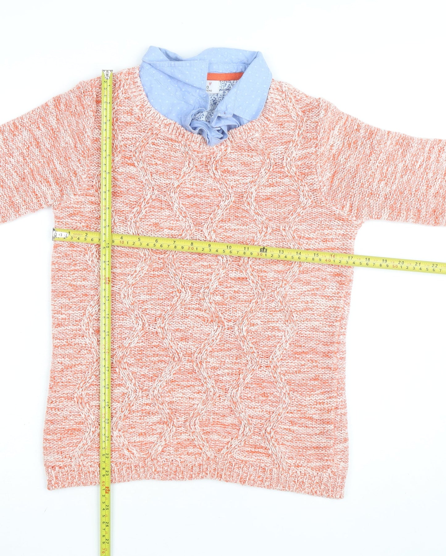 Marks and Spencer Women Orange Cable Knit Cotton Jumper UK 12