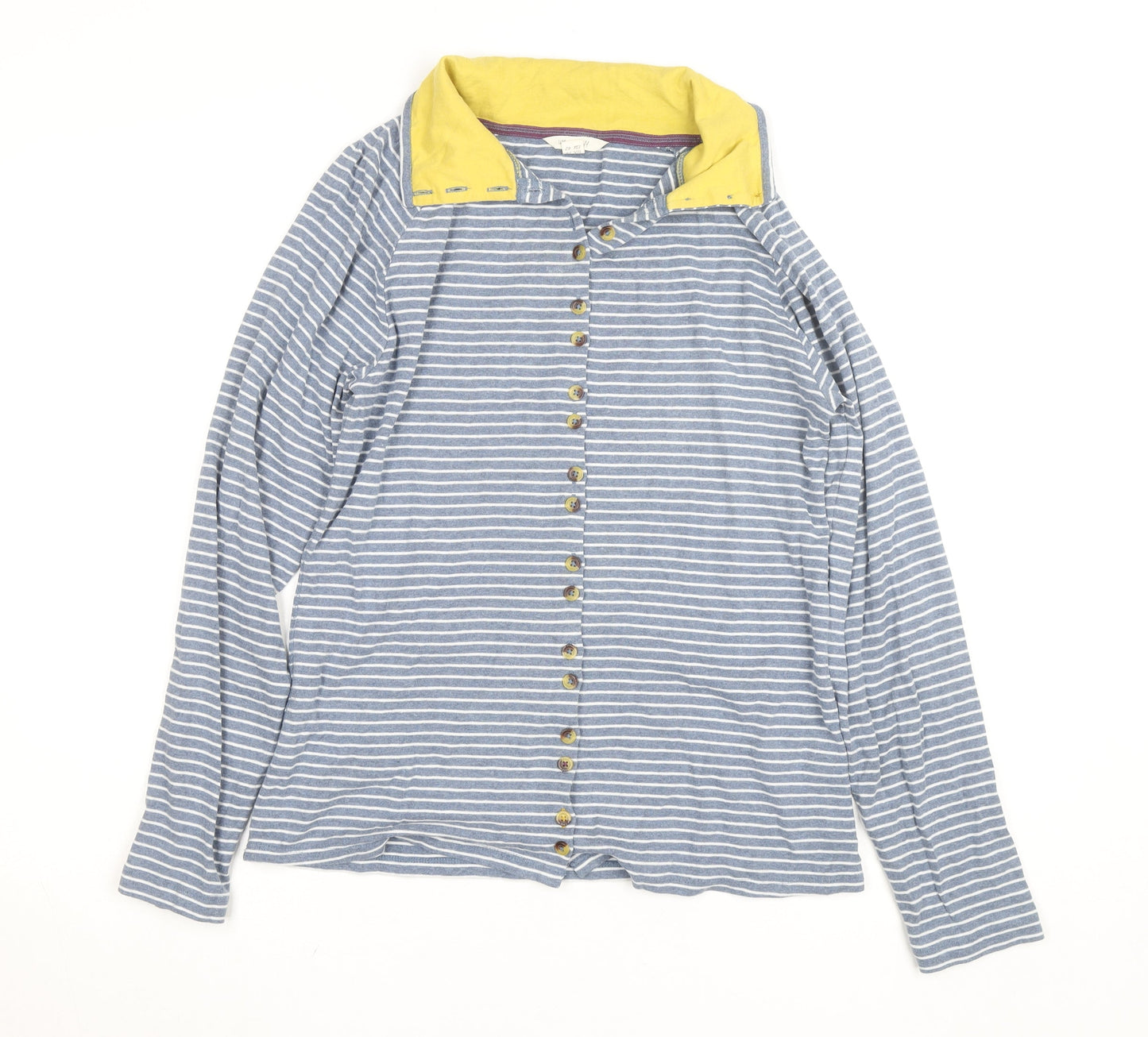 White Stuff Women's Blue Striped Collared Button-Up Shirt UK 14