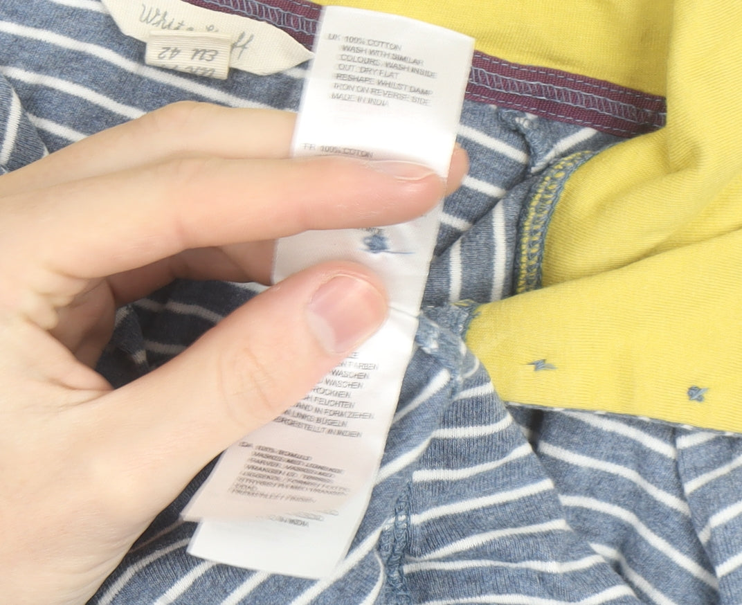 White Stuff Women's Blue Striped Collared Button-Up Shirt UK 14
