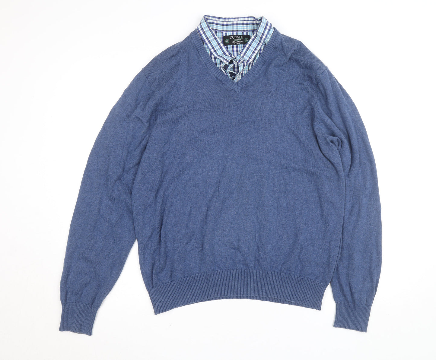 Dunnes Women Blue Cotton V-Neck Pullover Jumper XL