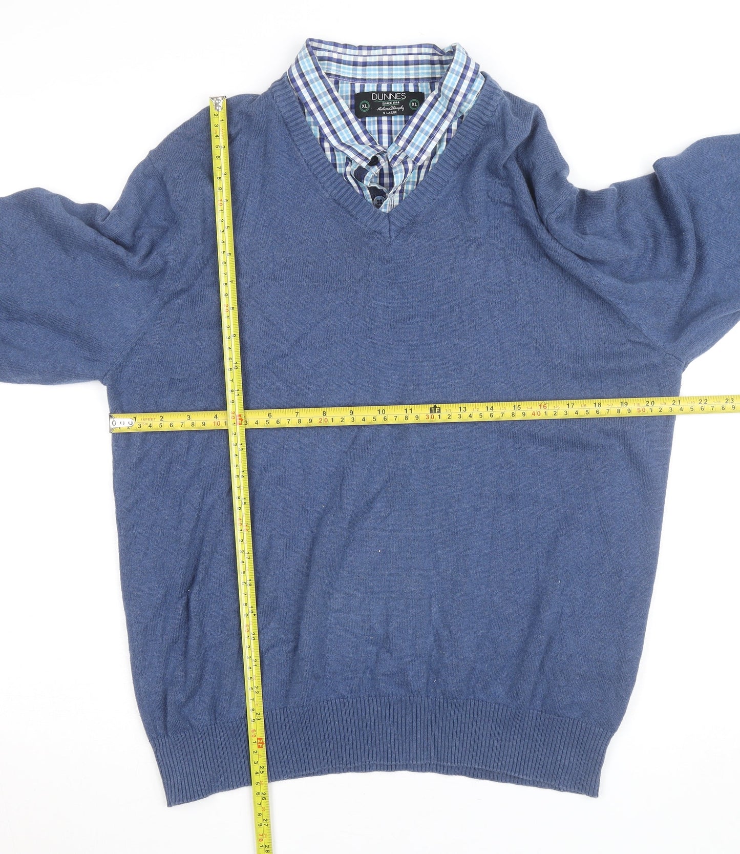 Dunnes Women Blue Cotton V-Neck Pullover Jumper XL