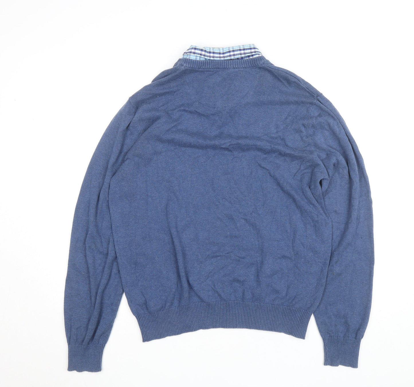 Dunnes Women Blue Cotton V-Neck Pullover Jumper XL