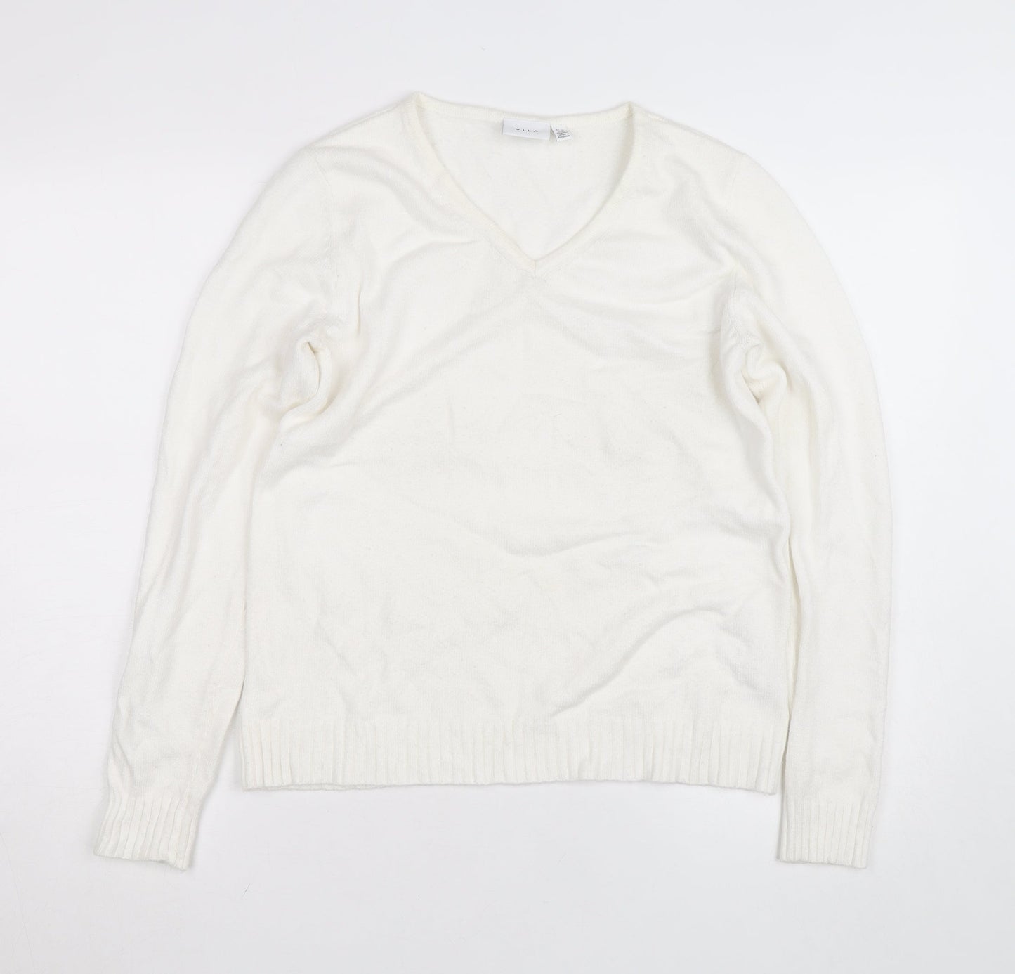 Vila Womens Ivory V-Neck Knit Jumper Size 12 Regular Fit