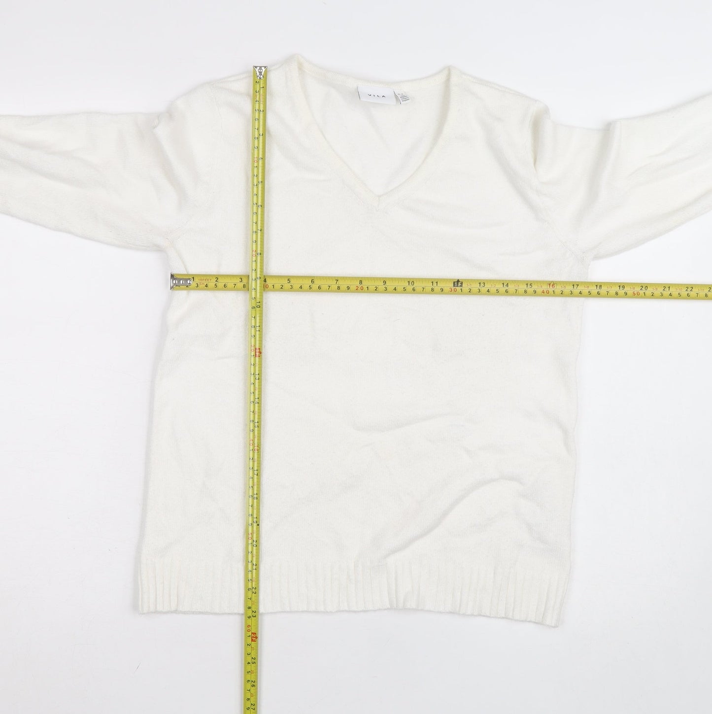 Vila Womens Ivory V-Neck Knit Jumper Size 12 Regular Fit