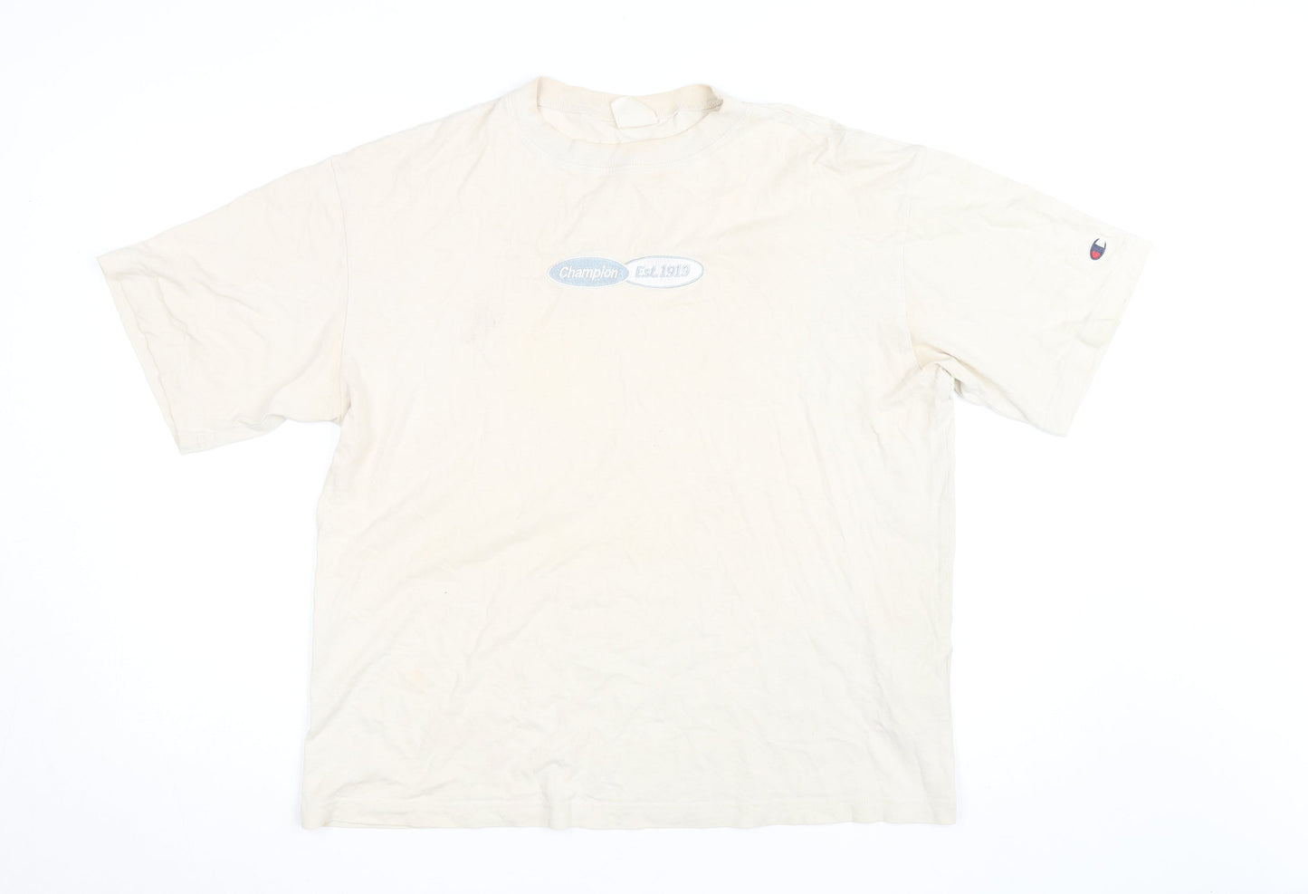 Champion Men's Beige Crew Neck Short Sleeve Cotton T-Shirt Medium
