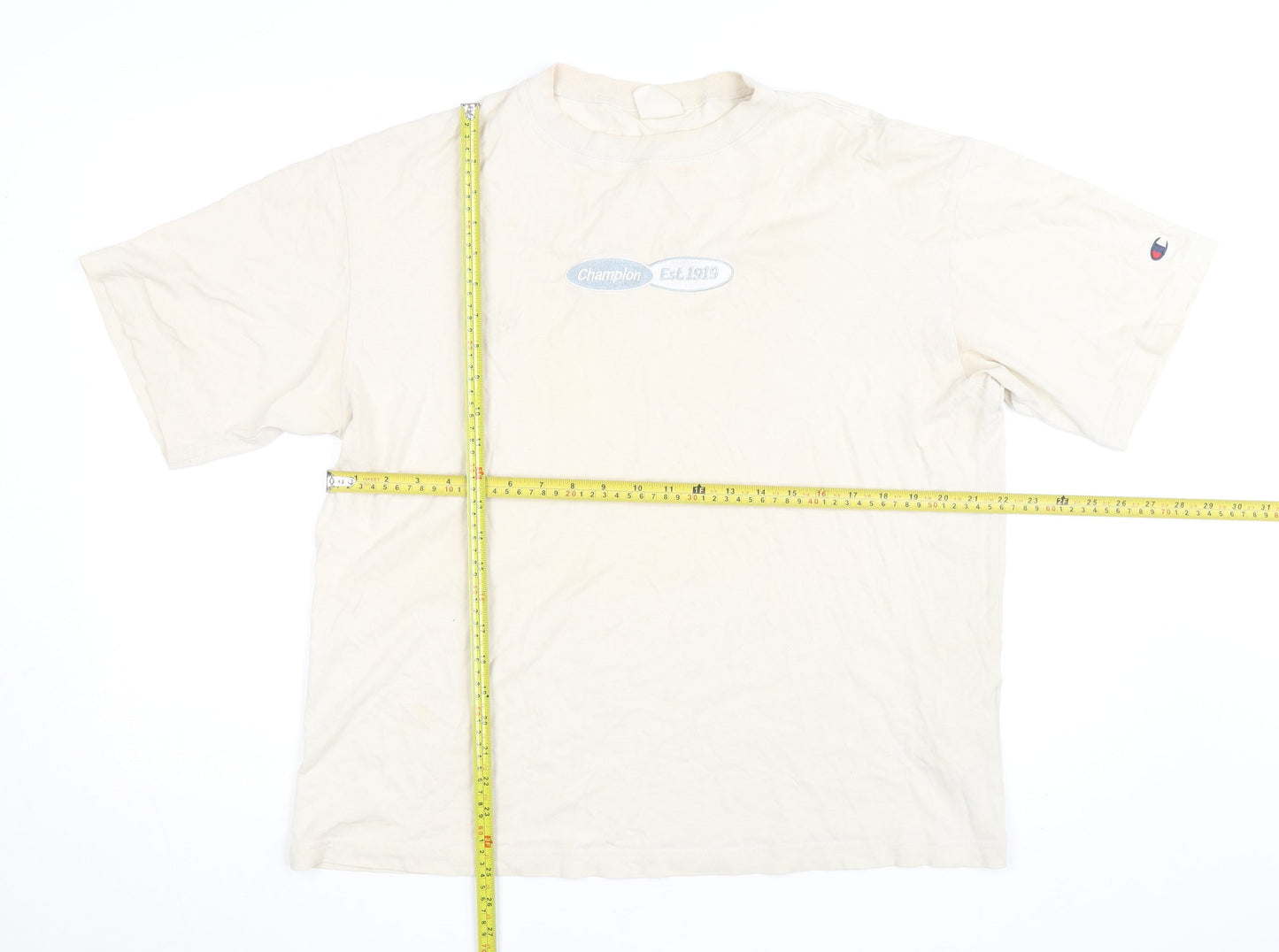 Champion Men's Beige Crew Neck Short Sleeve Cotton T-Shirt Medium