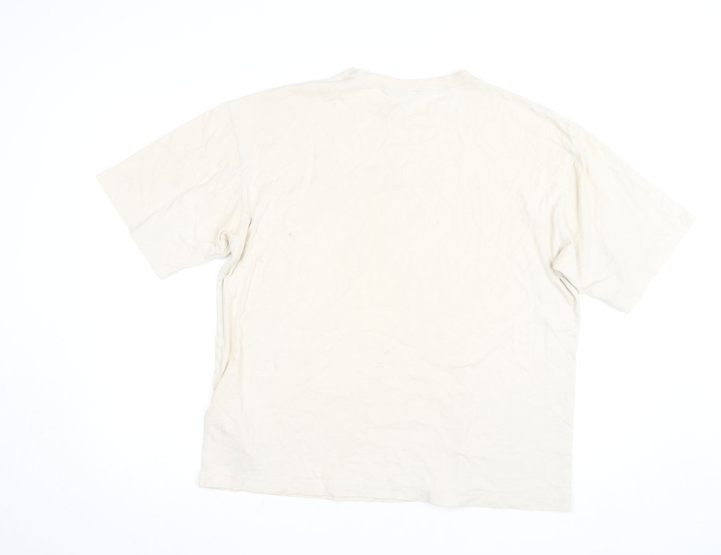Champion Men's Beige Crew Neck Short Sleeve Cotton T-Shirt Medium