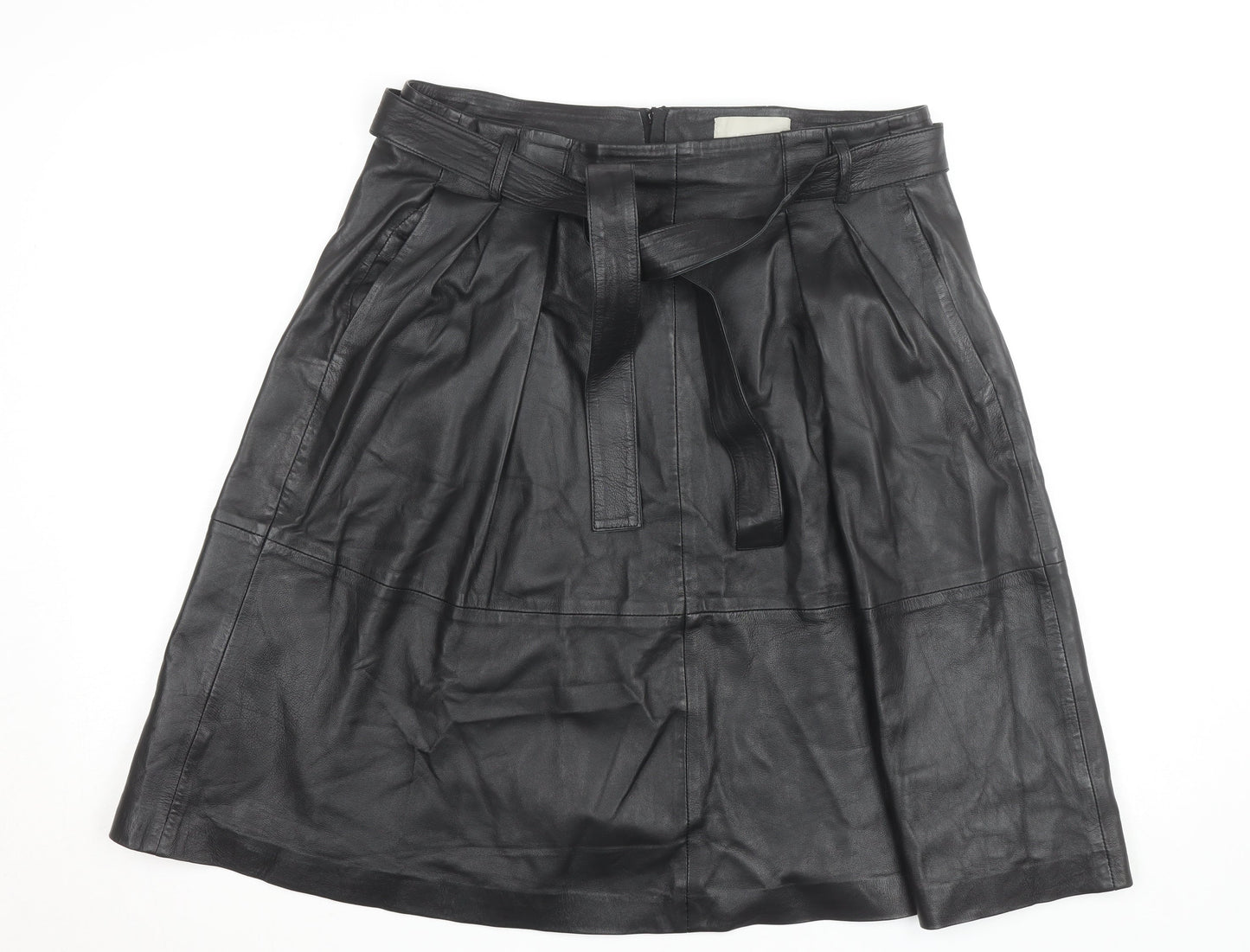 InWear Women’s Black Leather A-Line Knee Length Skirt Size 14