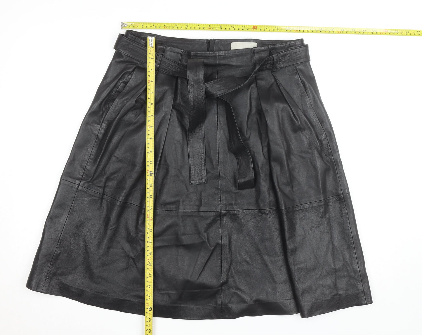InWear Women’s Black Leather A-Line Knee Length Skirt Size 14
