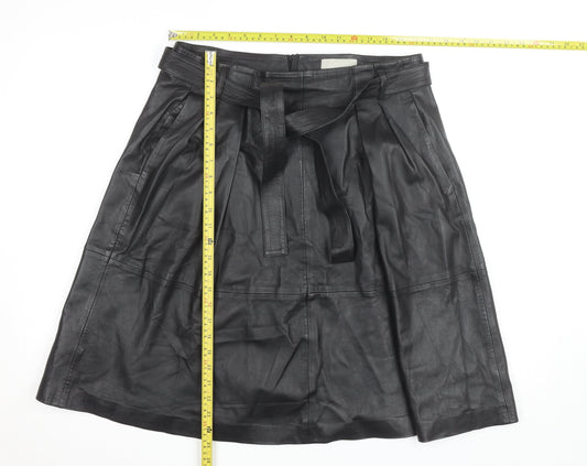 InWear Women’s Black Leather A-Line Knee Length Skirt Size 14