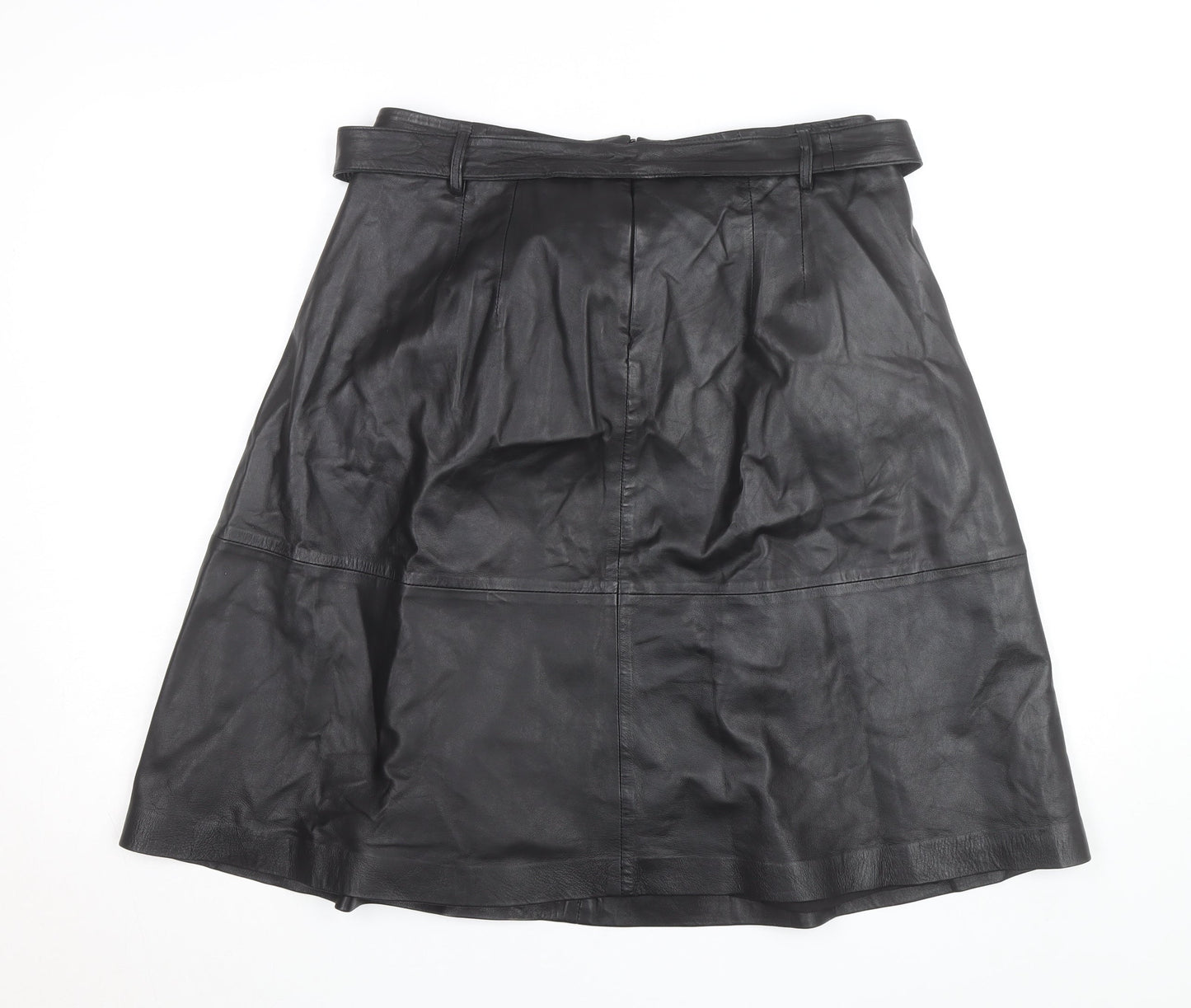 InWear Women’s Black Leather A-Line Knee Length Skirt Size 14