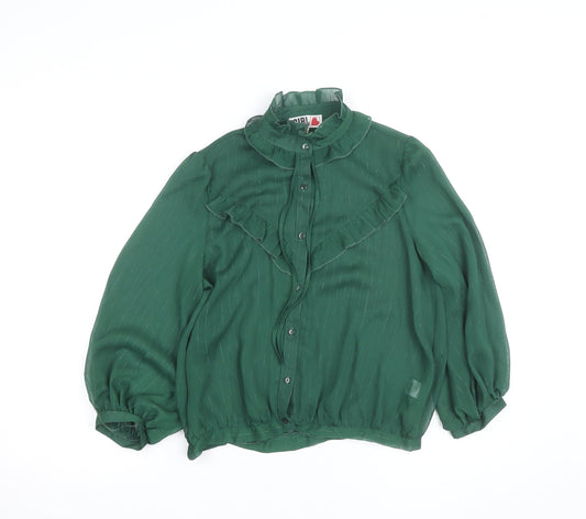 Chelsea Girl Women's Green Ruffle Long Sleeve Chiffon Blouse Size 8