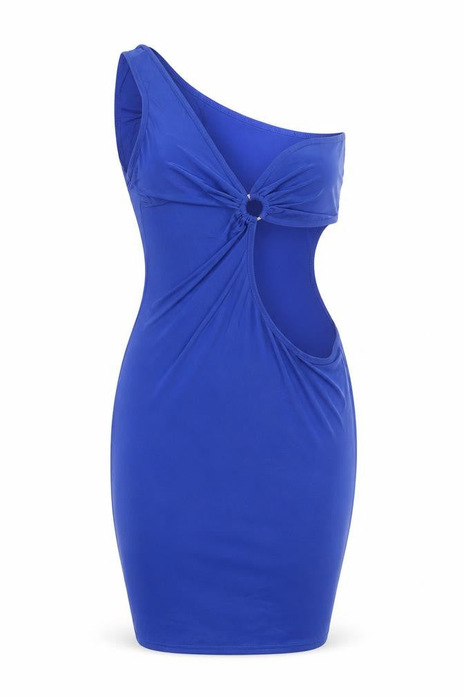Boohoo Women Blue One Shoulder Bodycon Cut Out Dress Size M