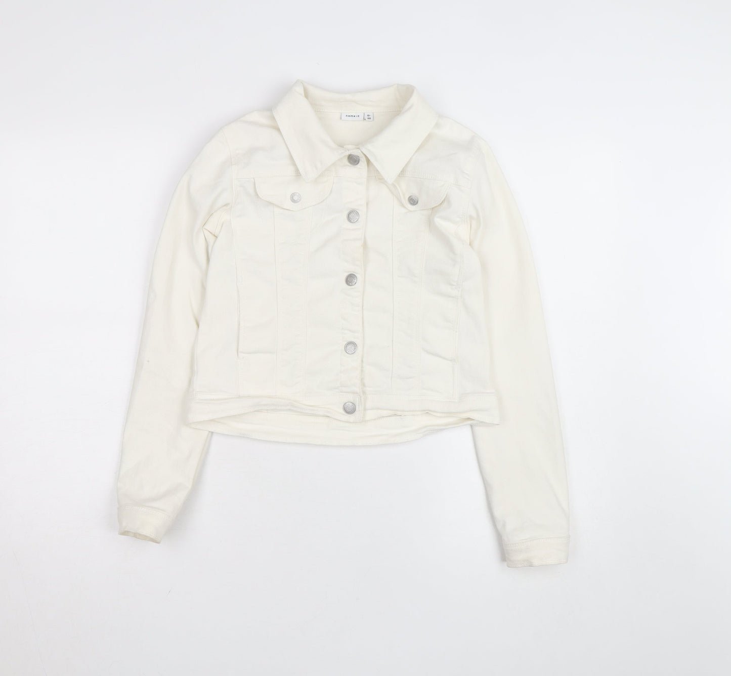 Name It Girls Ivory Denim Button Jacket 12 Years Twill Cotton Blend