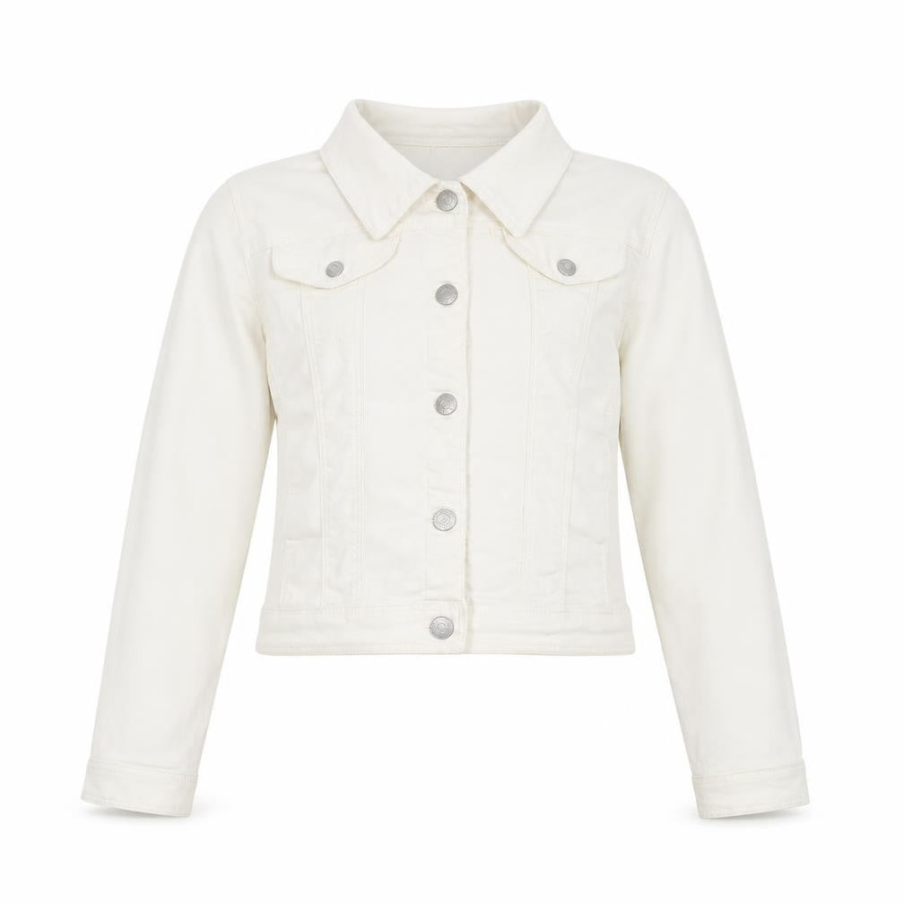 Front view of NAME IT girls’ ivory denim button jacket 12 years twill cotton blend