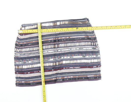 Zara Womens Multicoloured Sequin Striped Short Pencil Skirt Size S