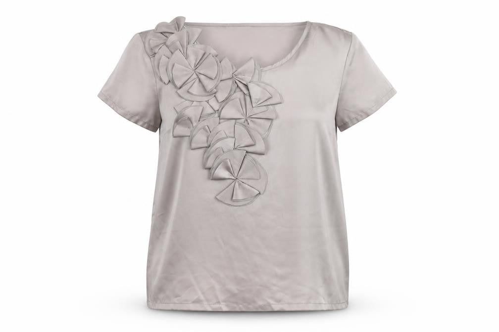 Vero Moda Women’s Beige Satin Ruffle Short Sleeve Blouse Size S
