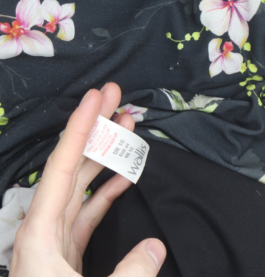 Wallis Womens Black Floral Shift Dress Size 16 Knee Length 3/4 Sleeve