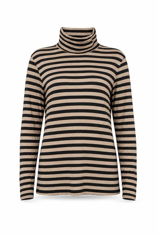 New Look Women Beige Black Striped Roll Neck Long Sleeve Top Size 10