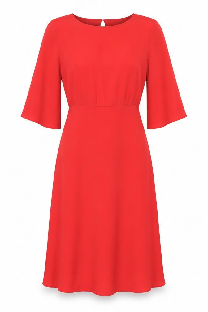 VILA Women Red A-Line Knee Length Dress Size 12 3/4 Sleeve