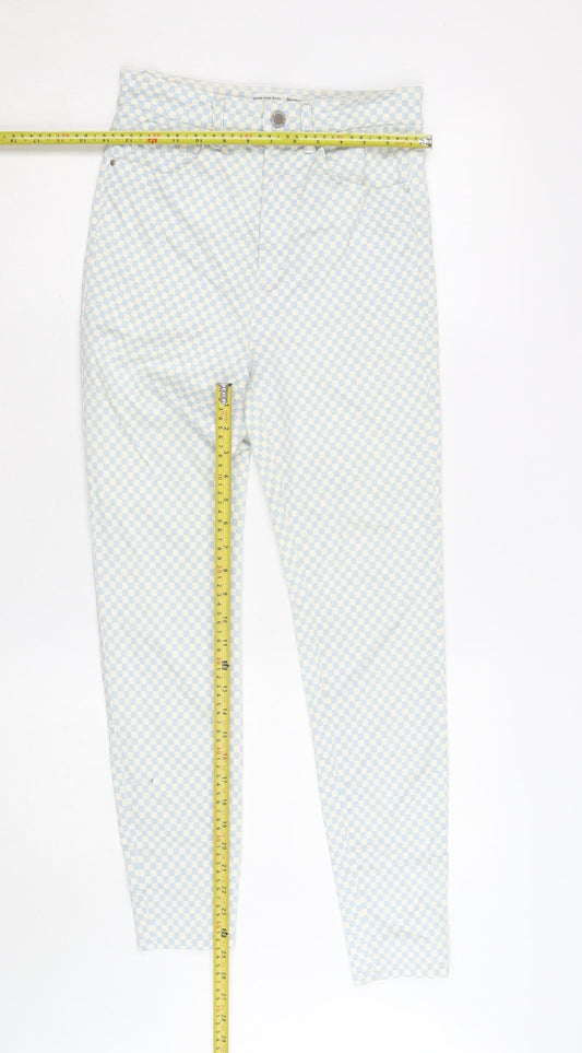Stradivarius Women's Blue Check Skinny High Waist Jeans Size 10