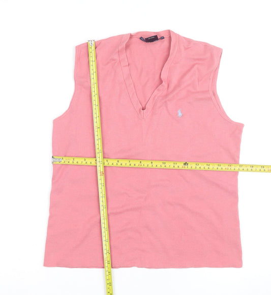 Ralph Lauren Women Pink Cotton Sleeveless V-Neck Tank Top L