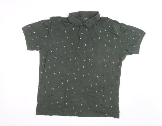 Dunnes Stores Men’s Green Floral Cotton Polo Shirt XL Regular Fit