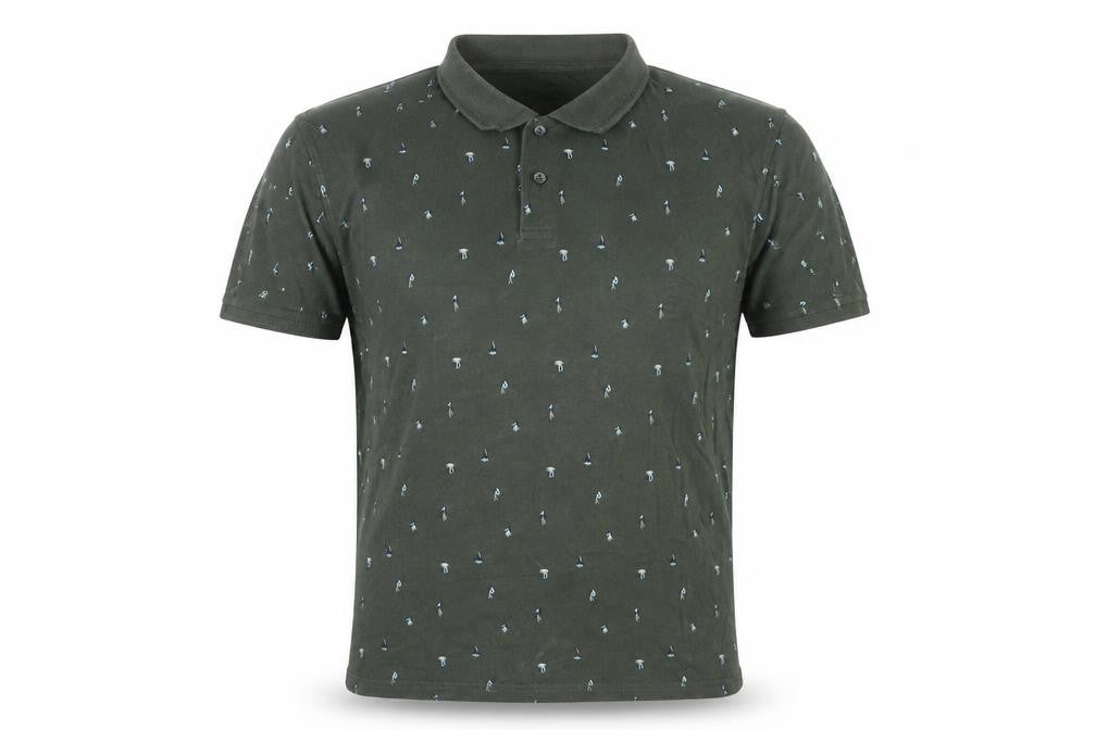 Front view of Dunnes Men’s Green Floral Cotton Polo Shirt XL Regular Fit