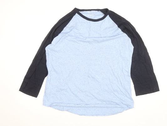 Gap Men's Blue Colourblock 3/4 Sleeve Cotton Blend Top Size L