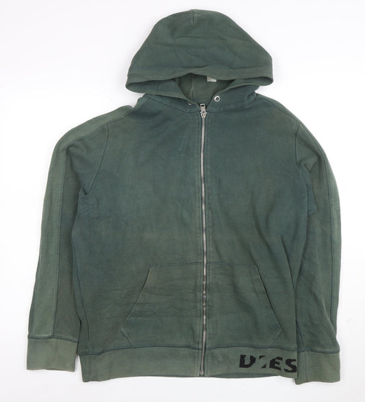 Diesel Men’s Green Full Zip Hoodie XL Cotton Blend Zip Up Sweatshirt