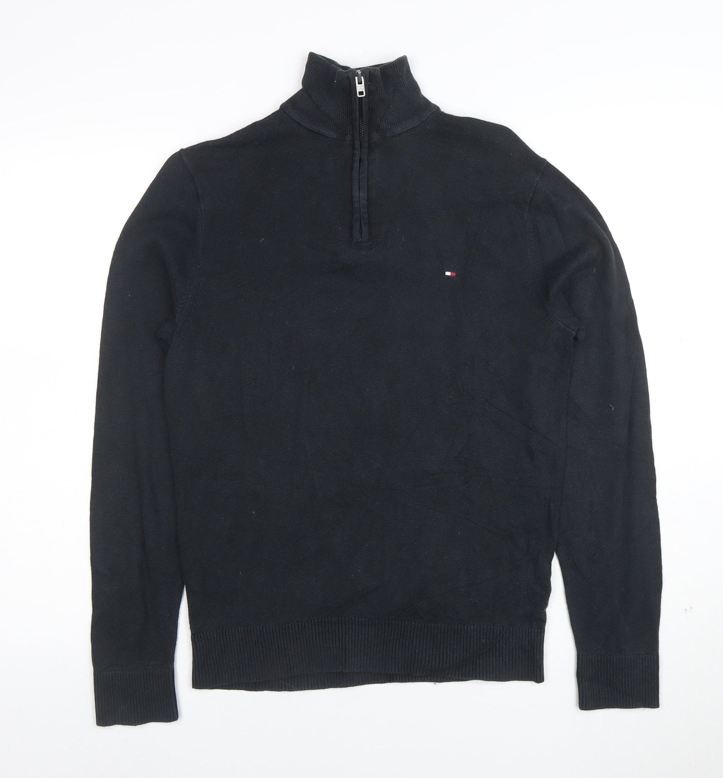Tommy Hilfiger Men's Black S 1/2 Zip Cotton Cashmere Jumper