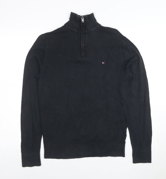 Tommy Hilfiger Men's Black S 1/2 Zip Cotton Cashmere Jumper