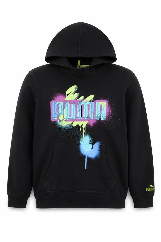 Puma Boys Black Pullover Hoodie Graphic Print Size 14 Years