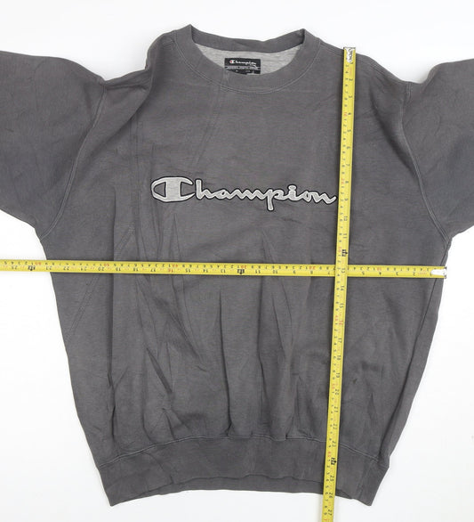 Champion Mens Grey L Pullover Sweatshirt Logo Crew Neck