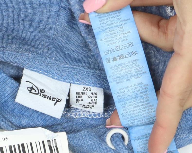Disney Women Blue Mickey Mouse Pullover Hoodie 2XS Cotton Blend