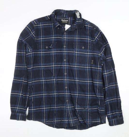 Barbour International Men's Blue Check Tailored Long Sleeve Cotton Shirt M