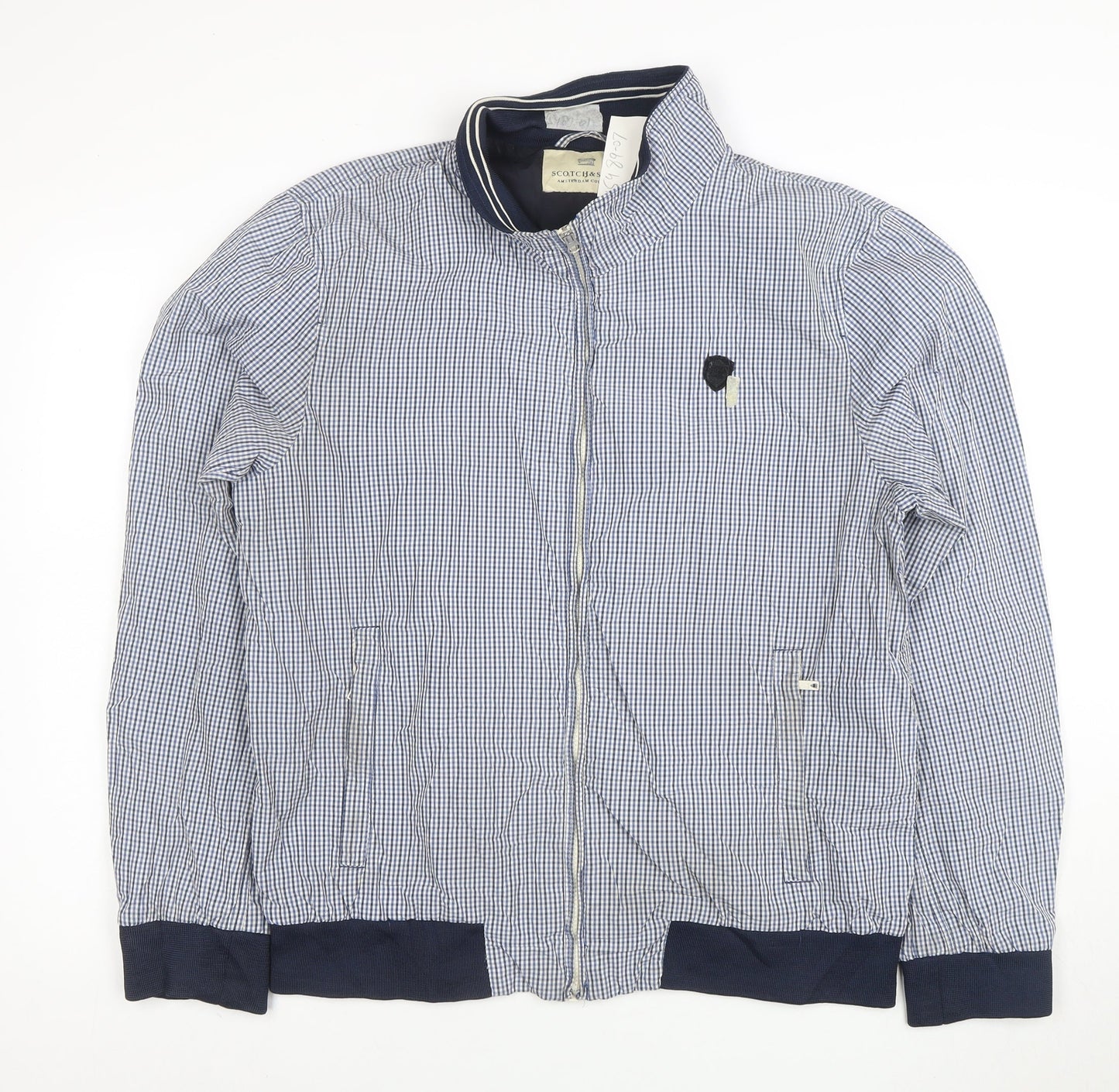 Scotch & Soda Men's Blue Check Cotton Bomber Jacket XL