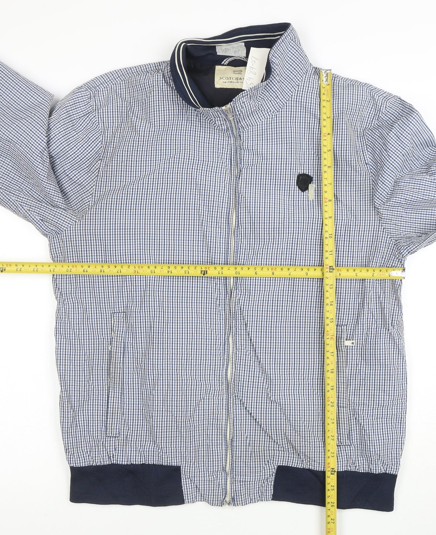 Scotch & Soda Men's Blue Check Cotton Bomber Jacket XL