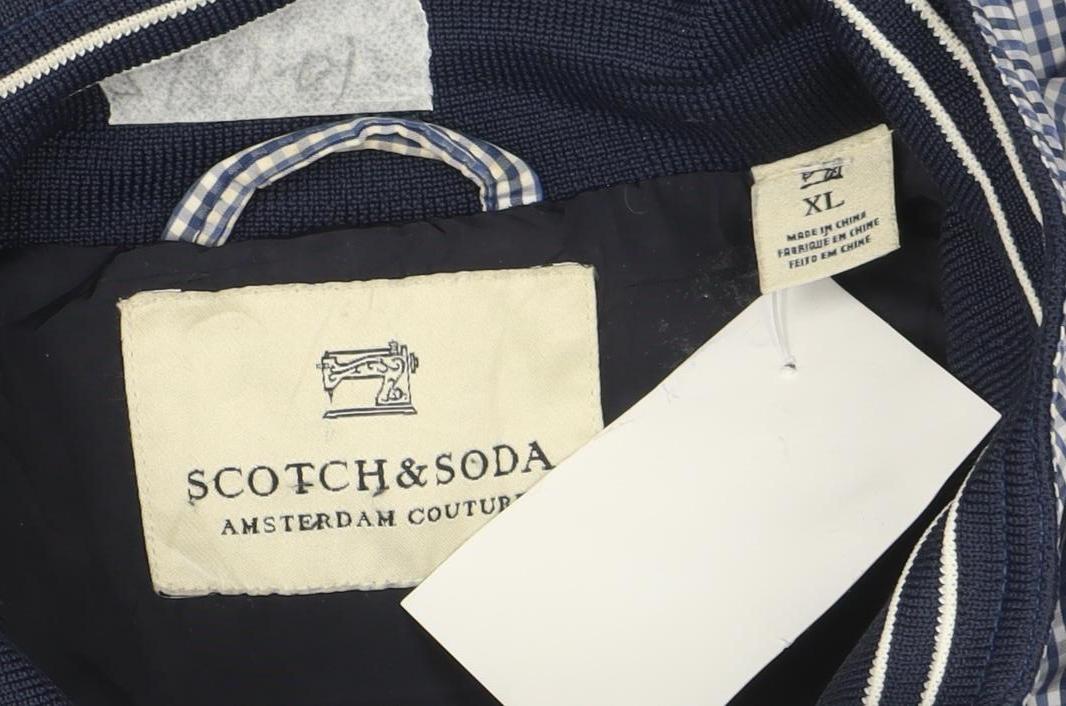 Scotch & Soda Men's Blue Check Cotton Bomber Jacket XL