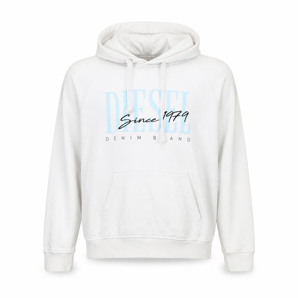 Diesel Men's White Hoodie Medium Pullover Graphic Logo Cotton