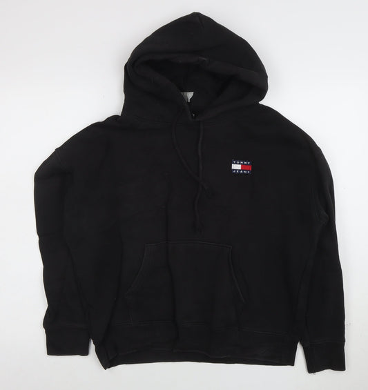 Tommy Jeans Womens Black Cotton Pullover Hoodie L Relaxed Fit