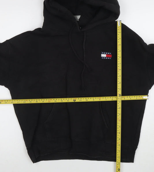 Tommy Jeans Womens Black Cotton Pullover Hoodie L Relaxed Fit