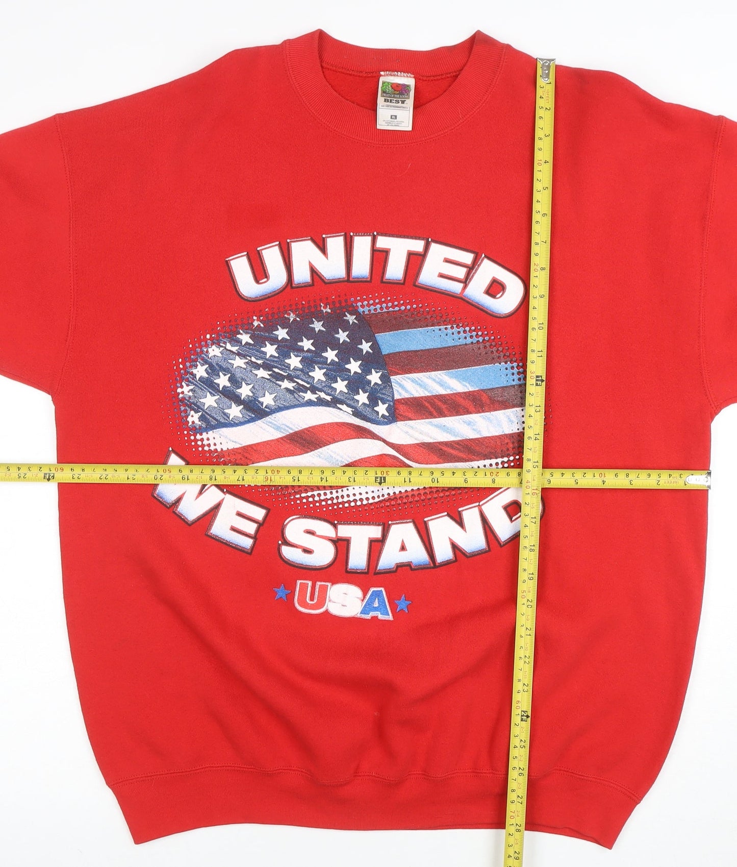 Fruit of the Loom Men’s Red XL Crew Neck Patriotic USA Graphic Sweatshirt