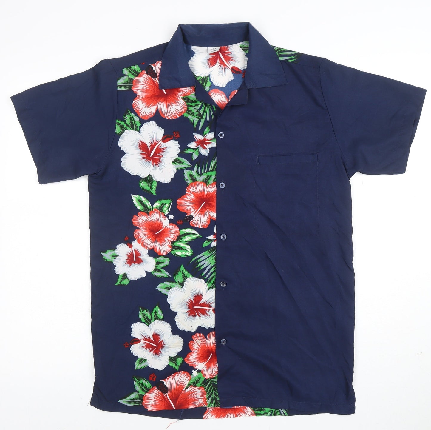 V.H.O Men's Blue Hawaiian Floral Short Sleeve Button-Up Shirt S